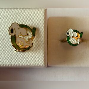 Vintage Snoopy Initial Ring and Brooch